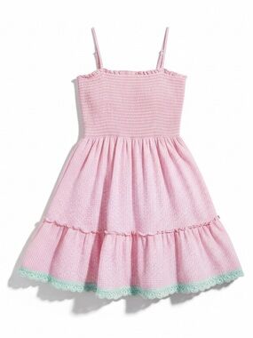 Sail to Sable Pink Gingham Smocked Mini Dress with Mint Trim